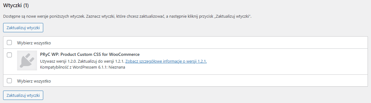 Product Custom CSS for WooCommerce: Aktualizacja